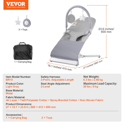 VEVOR Baby Bouncer Folding Bouncer Seat Chair for Babies 0-9 Months with Toy Bar