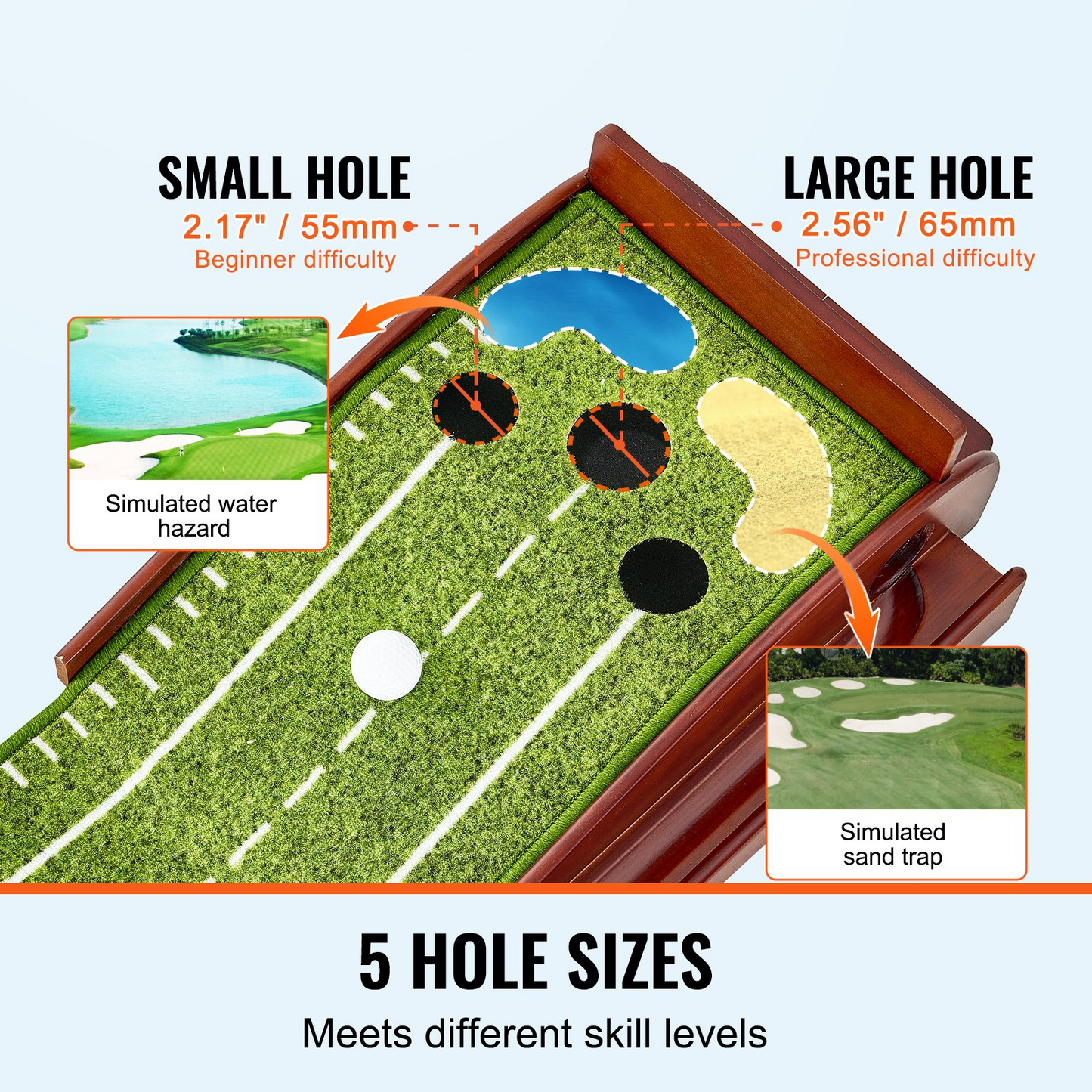 VEVOR 5 Hole Golf Putting Mat Indoor Golf Putting Green Golf Training Aid