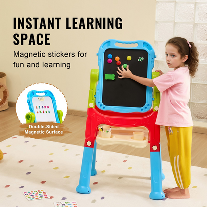 VEVOR 2-in-1 Kids Art Easel Double-Sided Magnetic Whiteboard Chalkboard Rotating