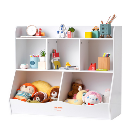 VEVOR Wood Kid Storage Cubby, Toy Storage Organizer with Bookshelf, 5-Cubby Wood Toy Storage Cabinet, Children Book Toy Shelf for Kids Room, Playroom, Kindergarten, Nursery, White