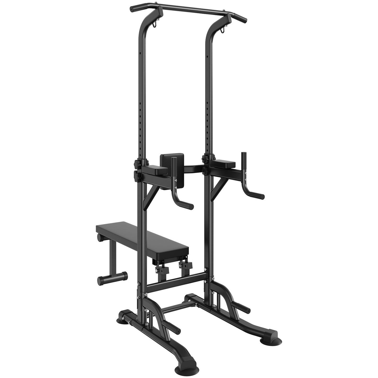 VEVOR Power Tower with Bench, 10-Level Height Adjustable Pull Up Bar Stand Dip Station & Detachable Bench, Multi-Function Home Gym Strength Training Fitness Equipment with Backrest, Elbow Pads, 440LBS