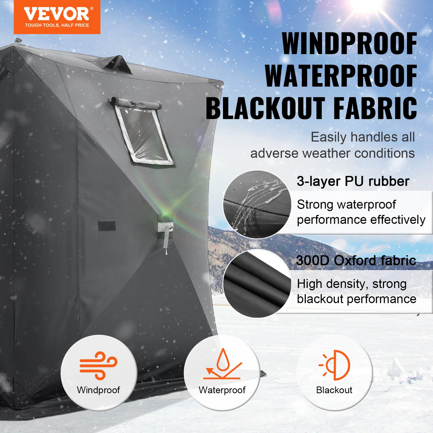 VEVOR 3-4 Person Ourdoor Portable Ice Shelter Pop-Up Ice Fishing Shanty Tent