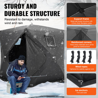 VEVOR 3-4 Person Ourdoor Portable Ice Shelter Pop-Up Ice Fishing Shanty Tent