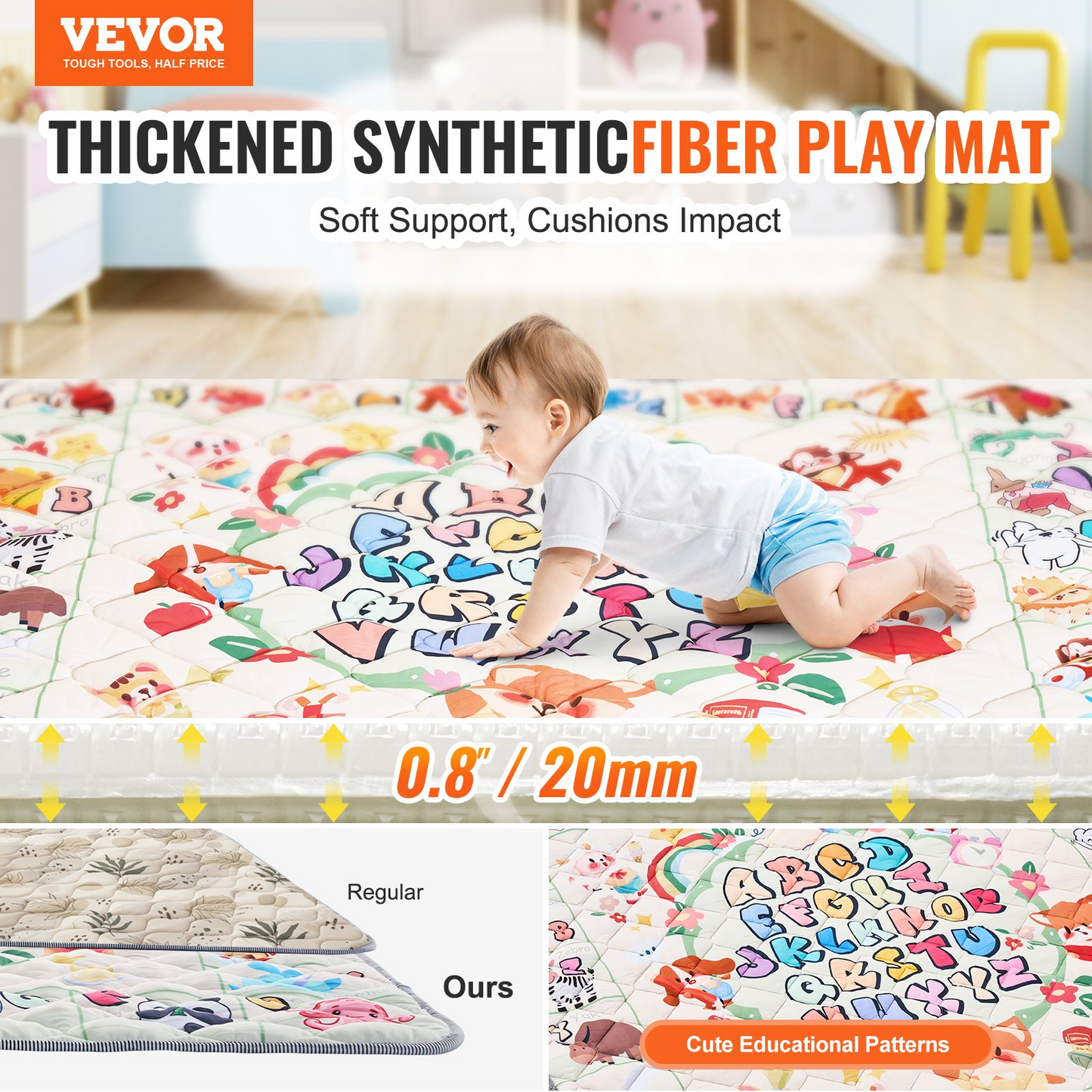 VEVOR 50"x50" Baby Play Mat Kids Crawling Floor Playmat Soft Thickened Mat