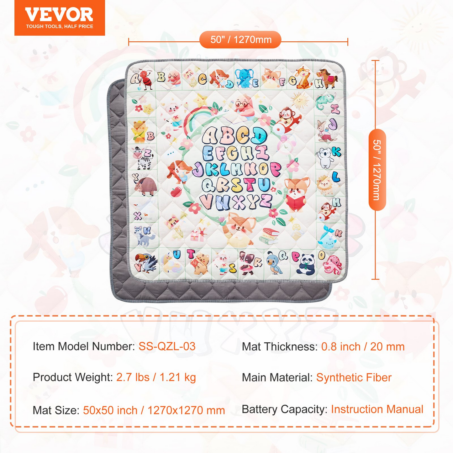 VEVOR 50"x50" Baby Play Mat Kids Crawling Floor Playmat Soft Thickened Mat