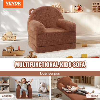 VEVOR Kids Couch, 2-in-1 Toddler Chairs Comfy, Toddler Couch Sofa Bed Fold Out, Convertible Sofa to Lounger, Kids Chair Seat Playroom Furniture for Kids Girls & Boys, Brown