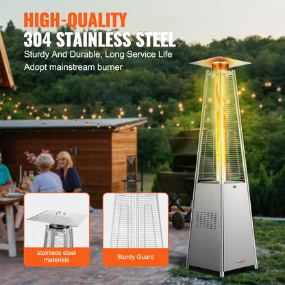 VEVOR 48000BTU Propane Patio Heater, Pyramid Design with Wheels, Silver