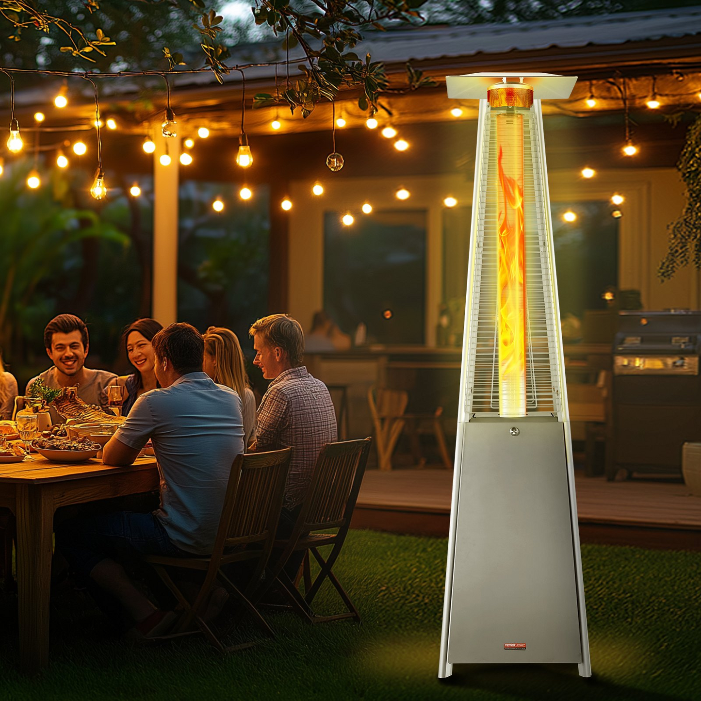 VEVOR 48000BTU Propane Patio Heater, Pyramid Design with Wheels, Silver