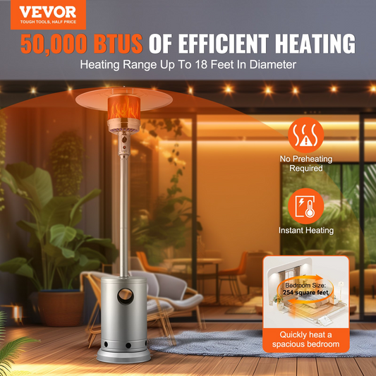 VEVOR Propane Patio Heater 50000BTU Tall Hammered w/Round Table Outdoor Silver