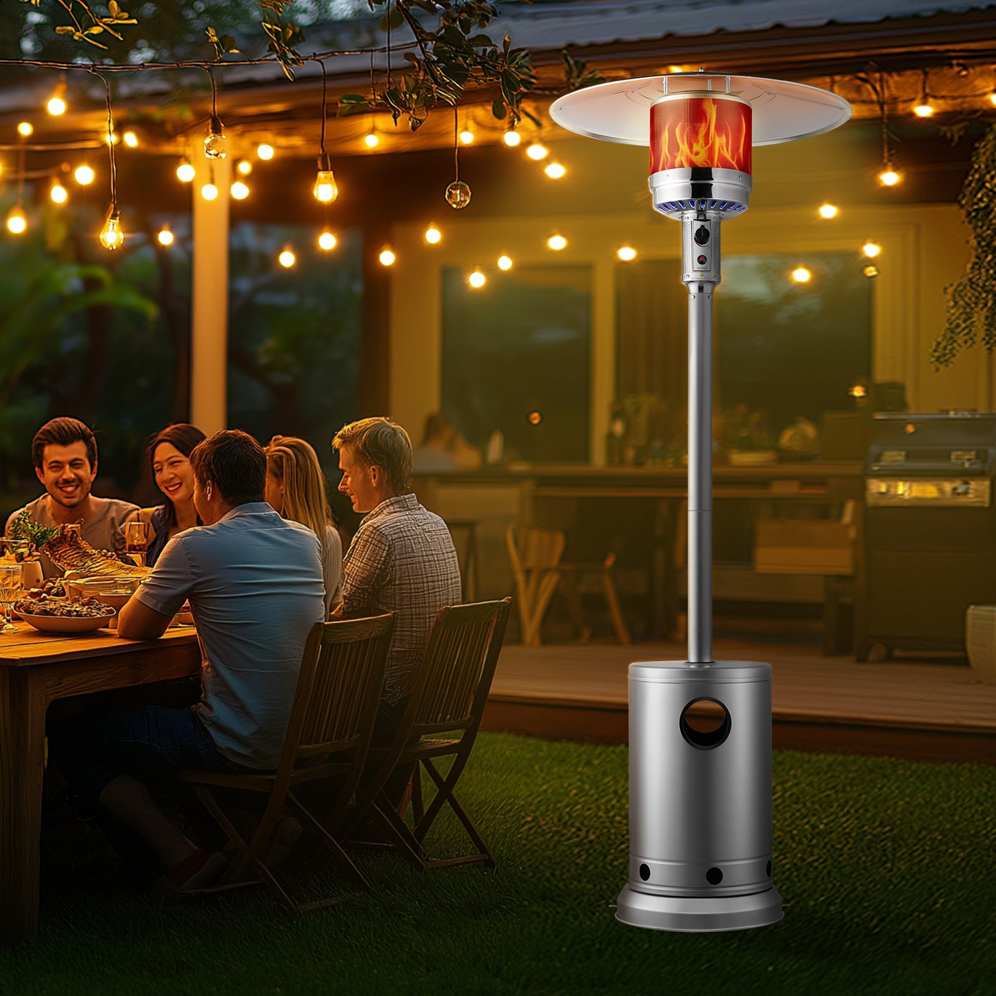 VEVOR Propane Patio Heater 50000BTU Tall Hammered w/Round Table Outdoor Silver