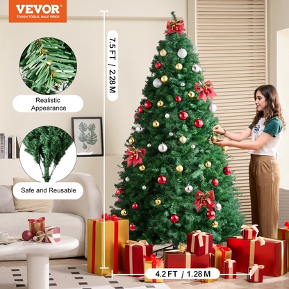 VEVOR 7.5ft Artificial Christmas Tree with 1346 Branch Tips