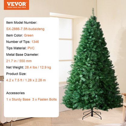 VEVOR 7.5ft Artificial Christmas Tree with 1346 Branch Tips