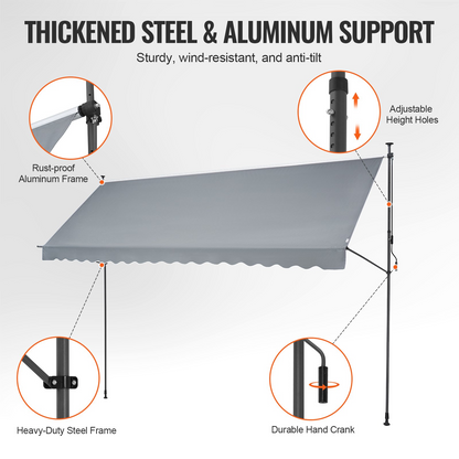 VEVOR 178"x47" Retractable Patio Awning, UV Protection & Adjustable Sunshade