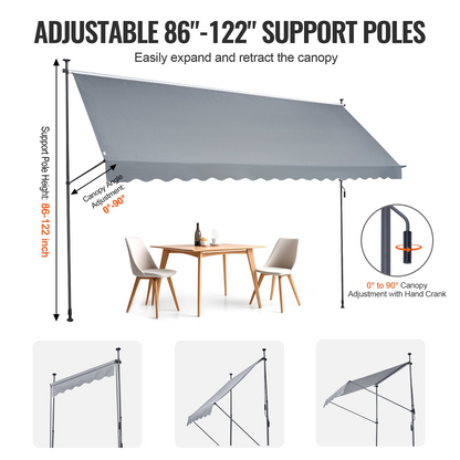 VEVOR 178"x47" Retractable Patio Awning, UV Protection & Adjustable Sunshade