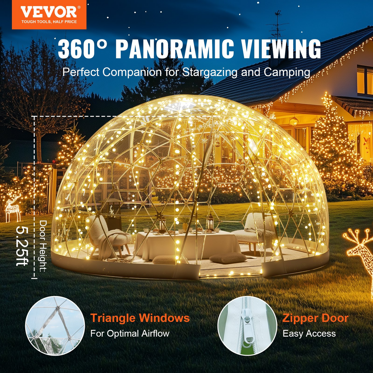 VEVOR 9.5FT Dome Bubble Tent Outdoor House Camping Shelter w/ Transparent Window