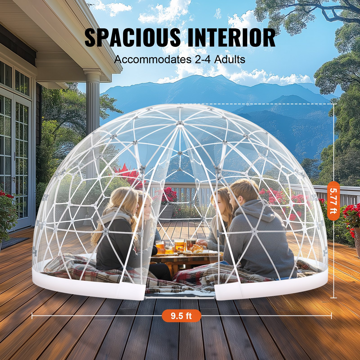 VEVOR 9.5FT Dome Bubble Tent Outdoor House Camping Shelter w/ Transparent Window