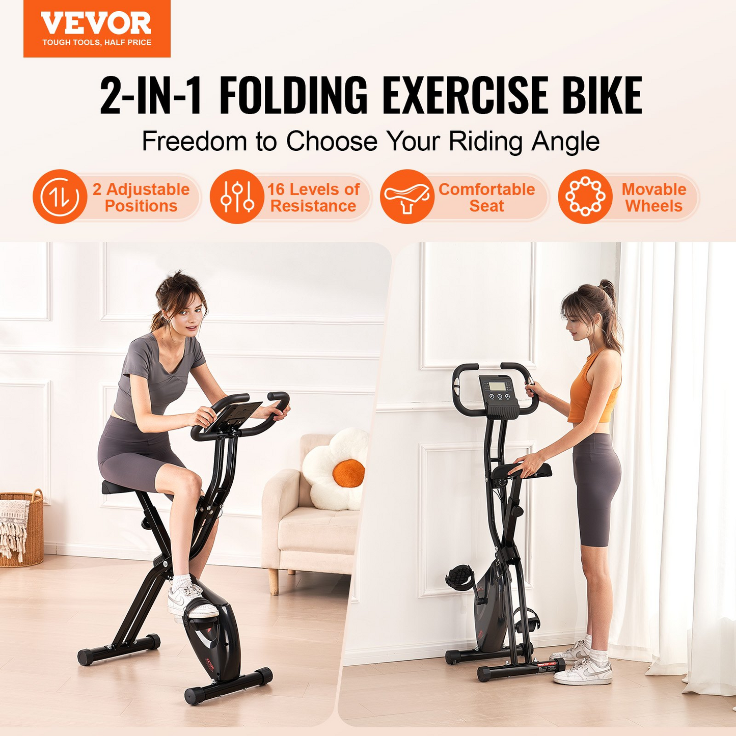 VEVOR Folding Exercise Bike Fitness Stationary Bike Upright Indoor Cycling Bike