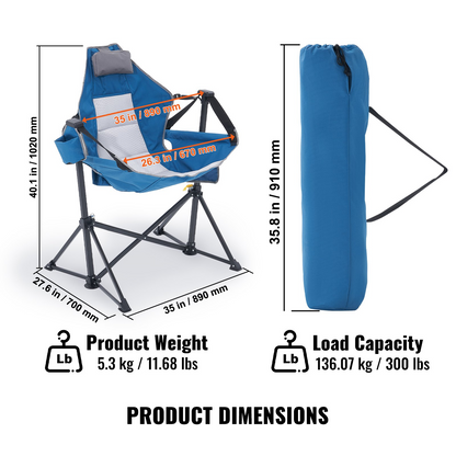 VEVOR Camping Chair Hammock Chair 300 lbs Load Capacity Hammock Folding Chair