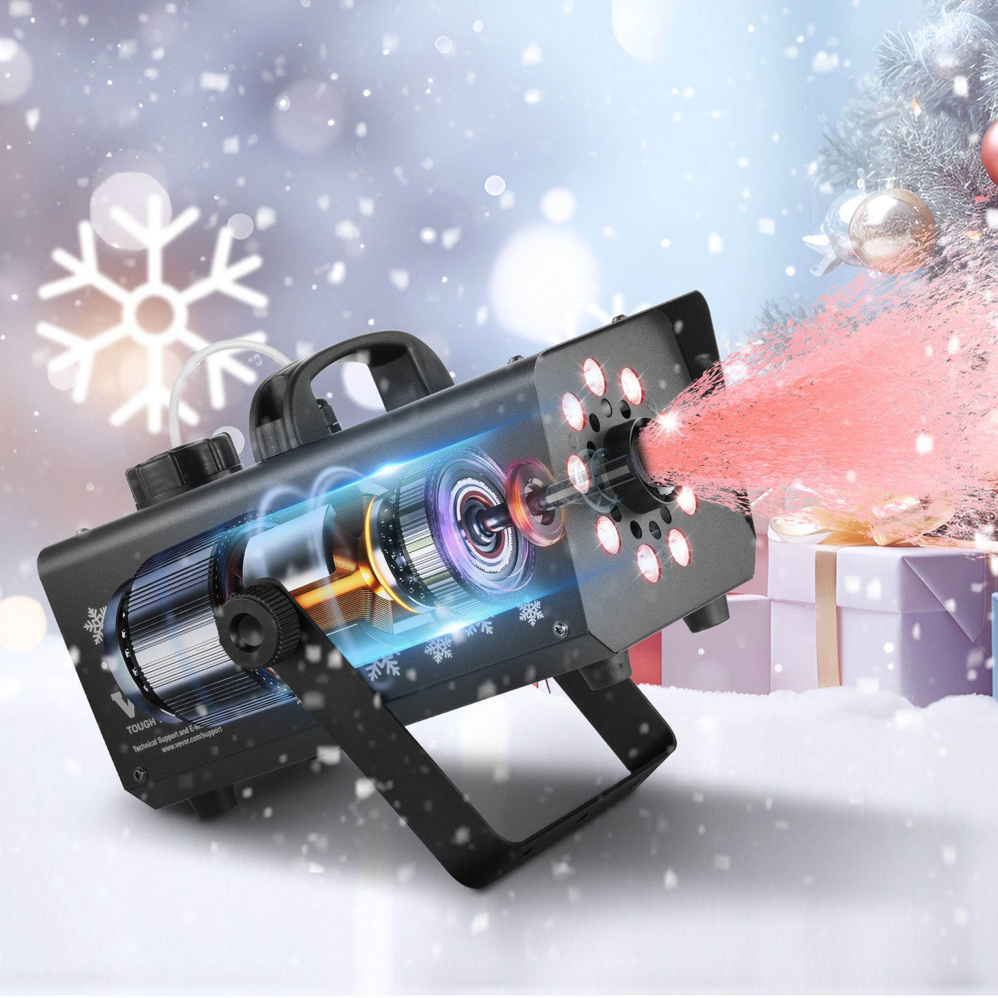 VEVOR Snow Machine 800W Handheld Hanging Snow Maker sprayer with LED Light for Holidays