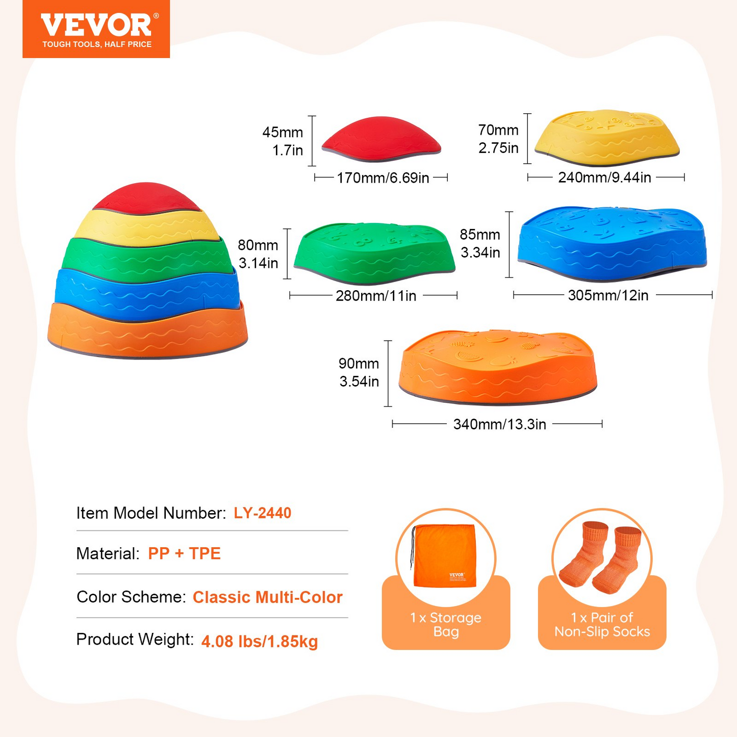 VEVOR Kids Balance Stepping Stones Sensory Obstacle Course 5 PCS Outdoor Indoor