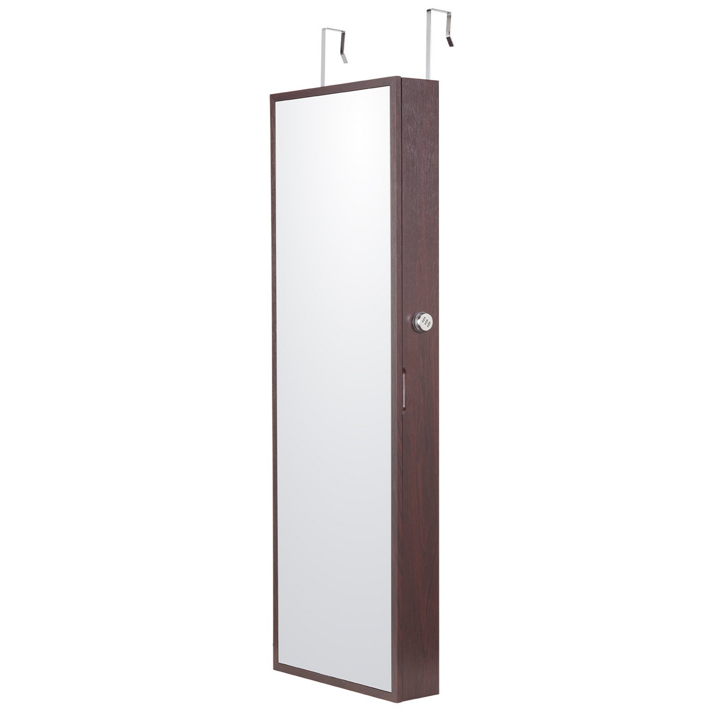 VEVOR Mirror Jewelry Cabinet 42.52in Lockable Wall or Door Mounted Armoire Brown