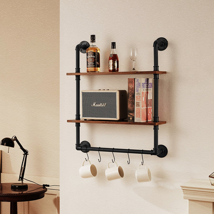 VEVOR Industrial Pipe Shelf 2 Tier 24x7.87in Wall-Mount for Kitchen Bedroom