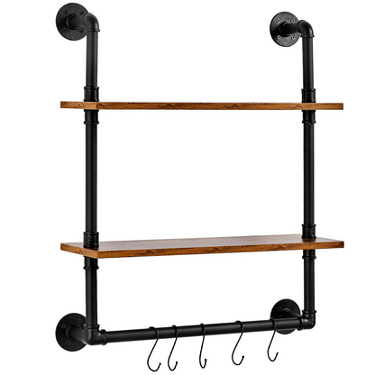 VEVOR Industrial Pipe Shelf 2 Tier 24x7.87in Wall-Mount for Kitchen Bedroom