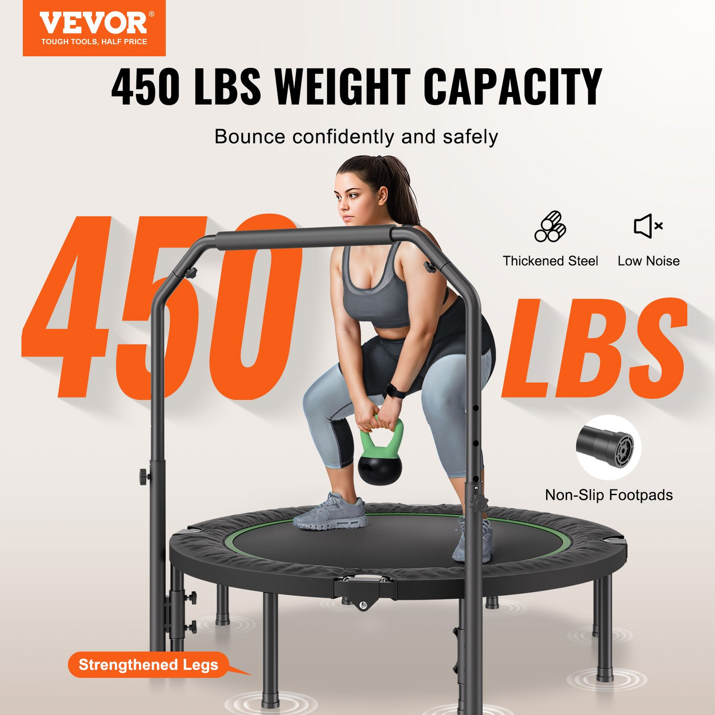 VEVOR 52" Foldable Mini Fitness Trampoline Adults Exercise Rebounder with Handle