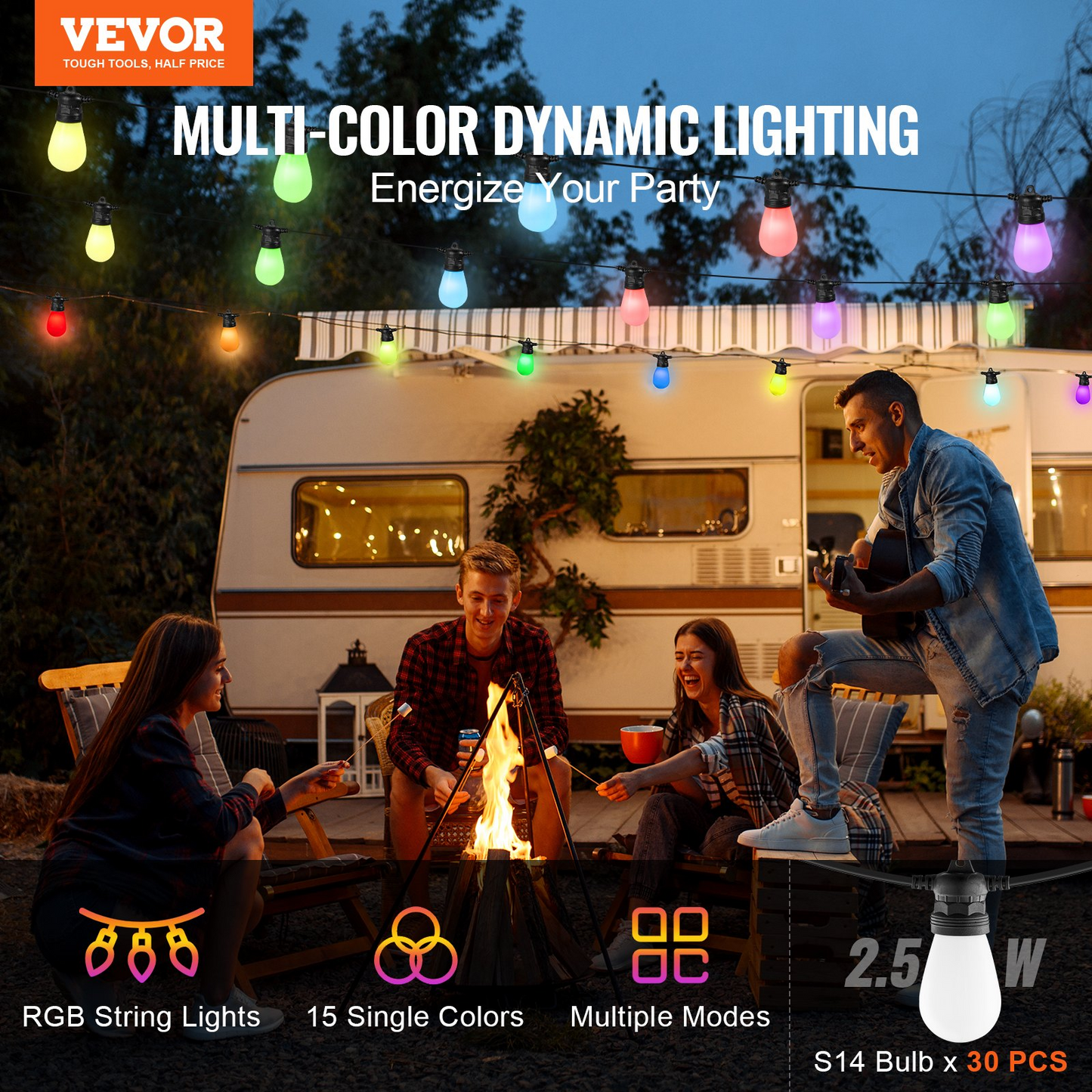 100FT RGB Outdoor String Lights Waterproof Patio Lights with APP Control