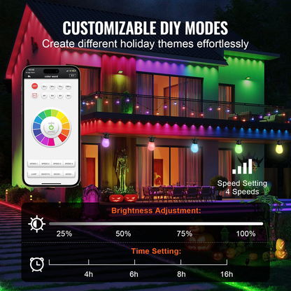 100FT RGB Outdoor String Lights Waterproof Patio Lights with APP Control