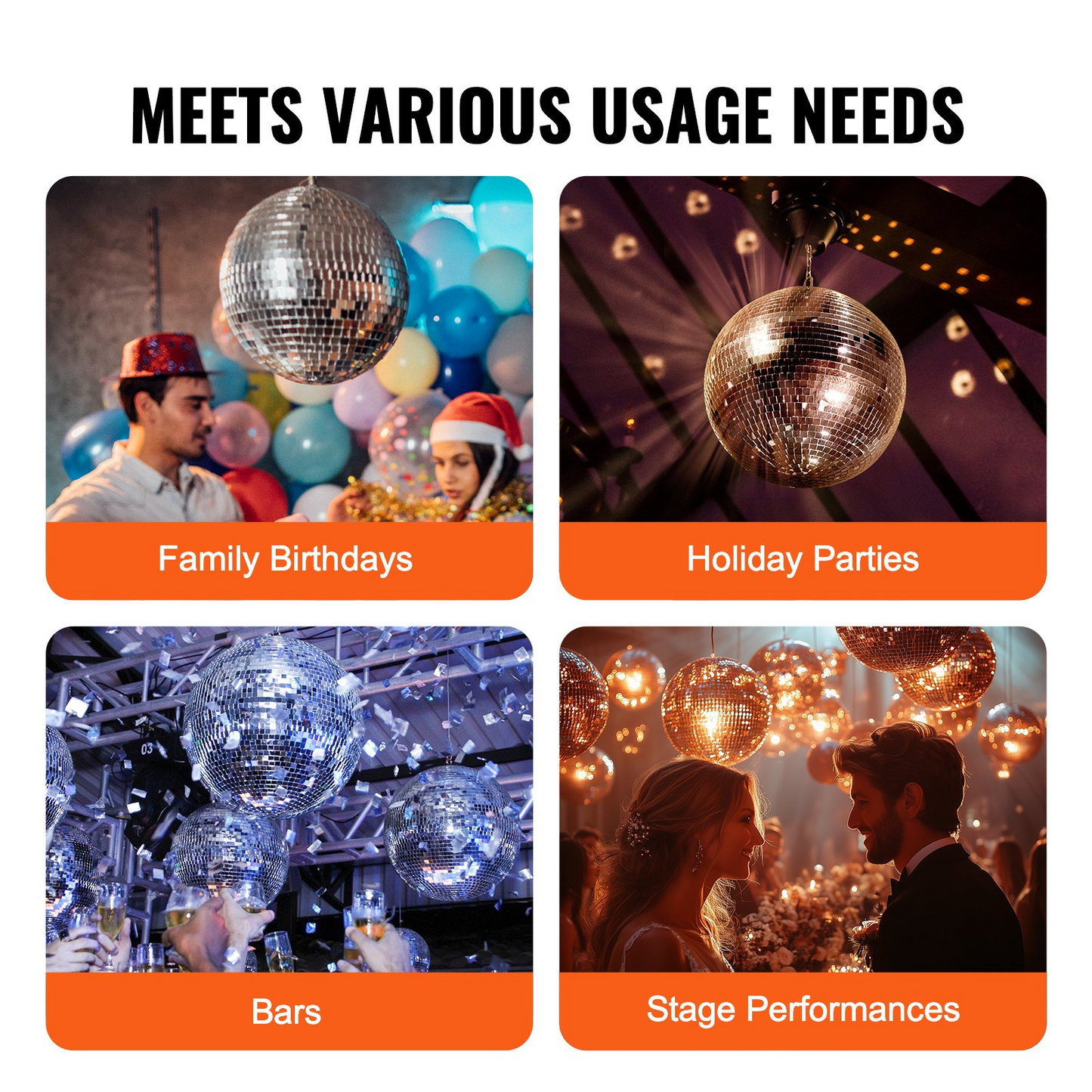 12" Mirror Disco Ball – Silver Party Ball with Hanging Ring for Events