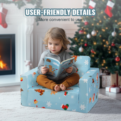 VEVOR Kids Christmas Couch, 2-in-1 Toddler Chairs Comfy, Toddler Couch Sofa Bed Fold Out, Convertible Sofa to Lounger, Kids Chair Seat Playroom Furniture for Kids Girls & Boys, Sky Blue