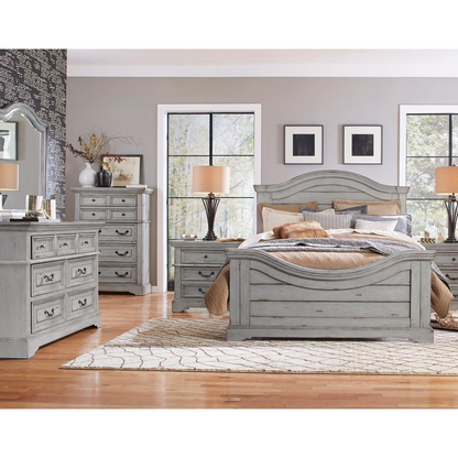 Stonebrook Queen Panel Bed - Antique Gray Finish, Planked Headboard, Thick Molding Detail