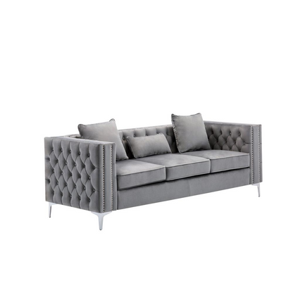 LILOLA Lorreto Gray Velvet Sofa - Elegant and Comfortable