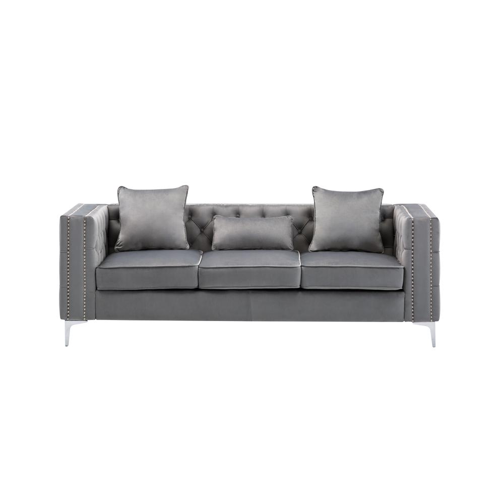 LILOLA Lorreto Gray Velvet Sofa - Elegant and Comfortable