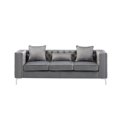 LILOLA Lorreto Gray Velvet Sofa - Elegant and Comfortable