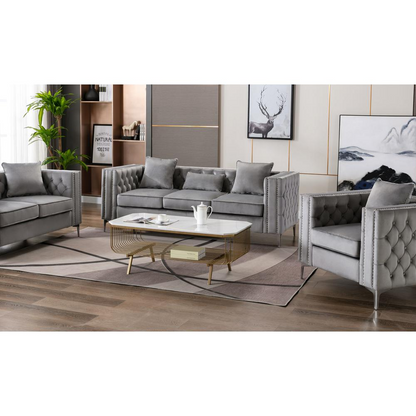 LILOLA Lorreto Gray Velvet Sofa - Elegant and Comfortable