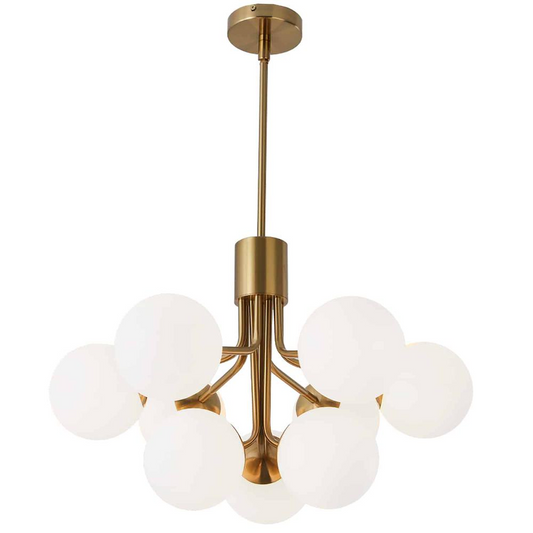 9LT Chandelier, AGB Finish, Opal Glass – Modern Parisian-Style Lighting