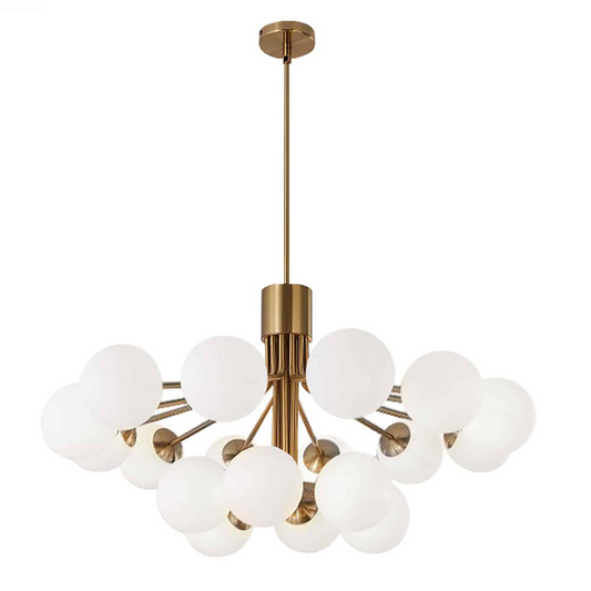 18LT Chandelier, AGB Finish, Opal Glass - Modern Parisian-Style Lighting