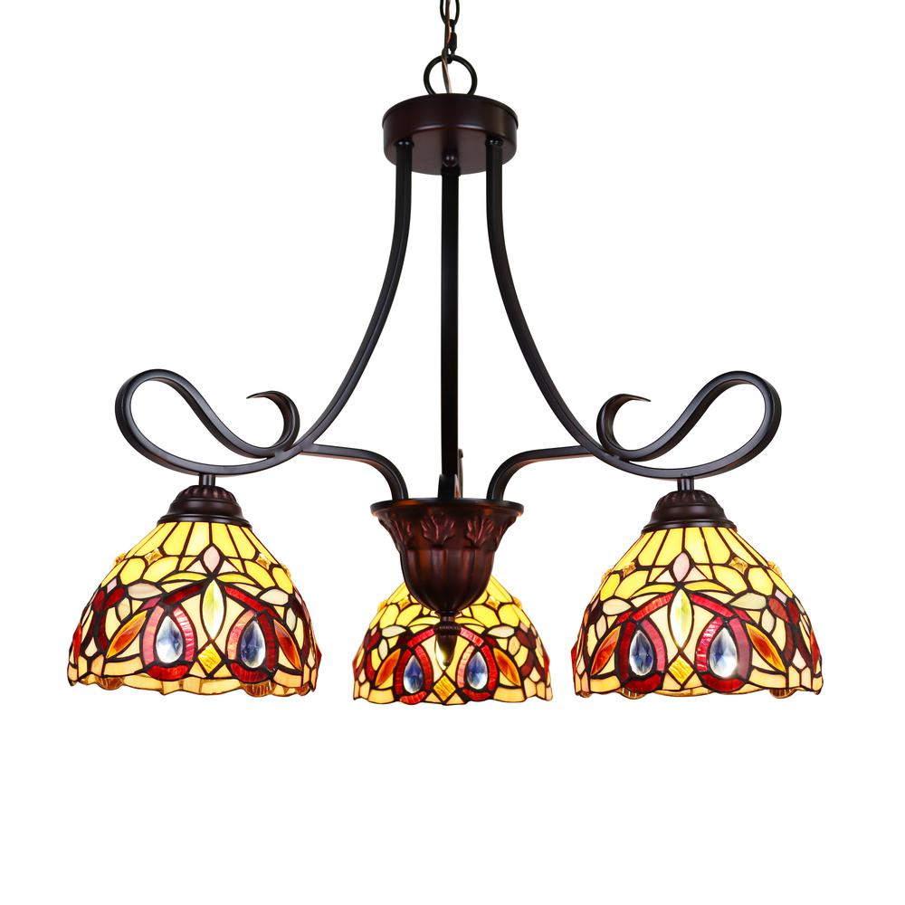 CHLOE Lighting SERENITY Victorian Tiffany-Style Dark Bronze 3 Light Mini Chandelier 25" Wide