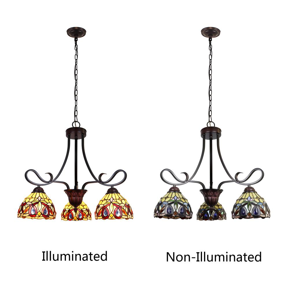 CHLOE Lighting SERENITY Victorian Tiffany-Style Dark Bronze 3 Light Mini Chandelier 25" Wide