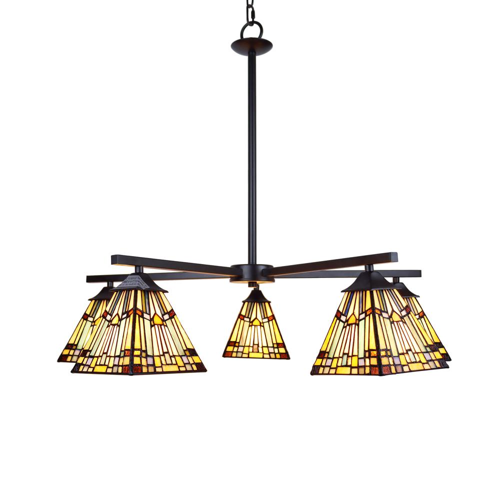 CHLOE Lighting KINSEY Mission Tiffany-style Blackish Bronze Chandelier | 5 Light Large Chandelier 30" Wide