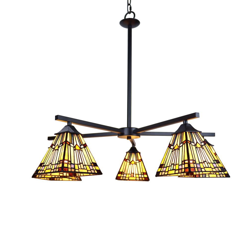 CHLOE Lighting KINSEY Mission Tiffany-style Blackish Bronze Chandelier | 5 Light Large Chandelier 30" Wide