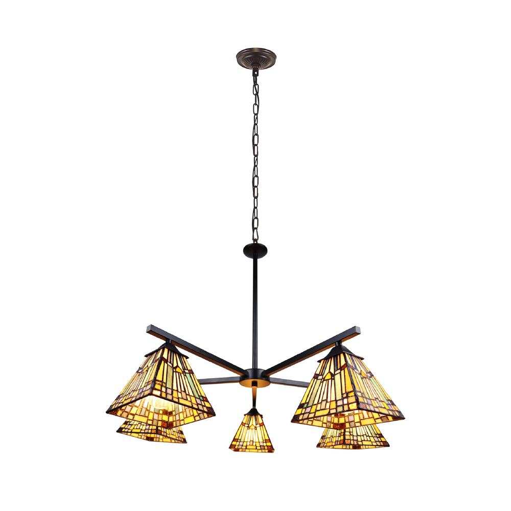 CHLOE Lighting KINSEY Mission Tiffany-style Blackish Bronze Chandelier | 5 Light Large Chandelier 30" Wide