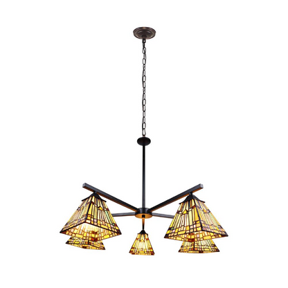 CHLOE Lighting KINSEY Mission Tiffany-style Blackish Bronze Chandelier | 5 Light Large Chandelier 30" Wide