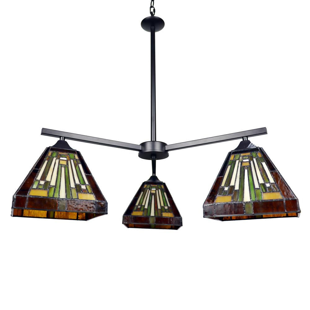 CHLOE Lighting INNES Mission Tiffany-Style Blackish Bronze 3 Light Mini Chandelier 27" Wide