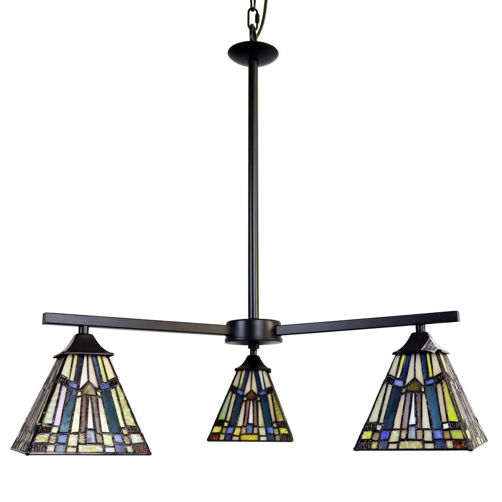 CHLOE Lighting KINSEY Mission Tiffany-style Blackish Bronze 3 Light Mini Chandelier 27" Wide