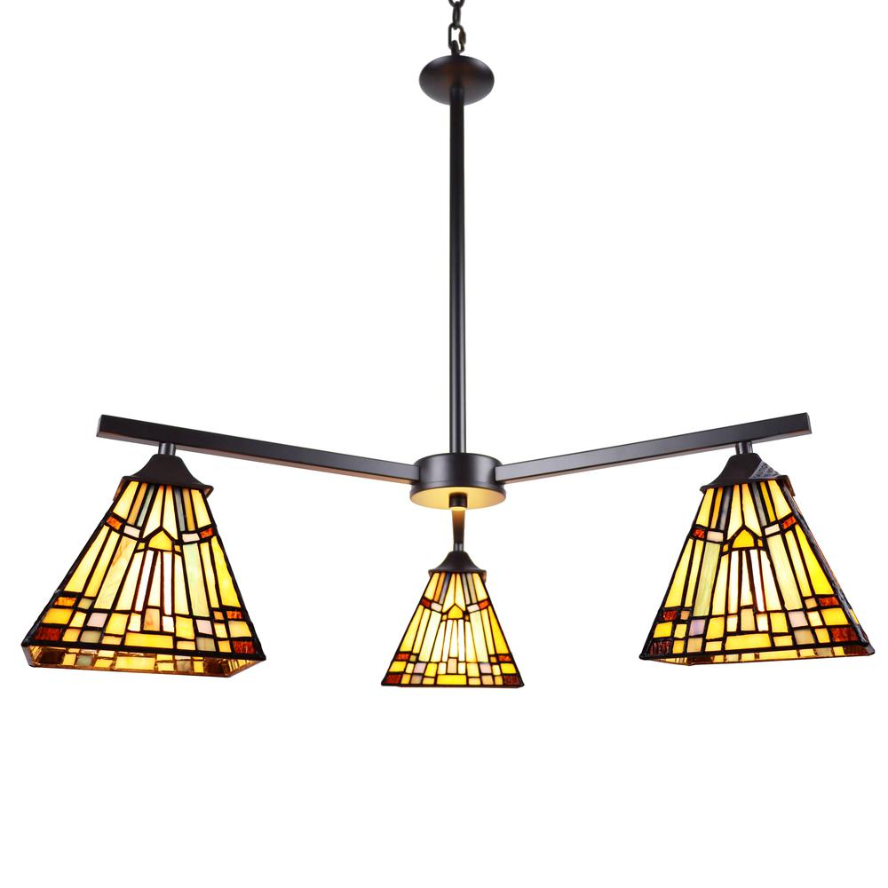 CHLOE Lighting KINSEY Mission Tiffany-style Blackish Bronze 3 Light Mini Chandelier 27" Wide