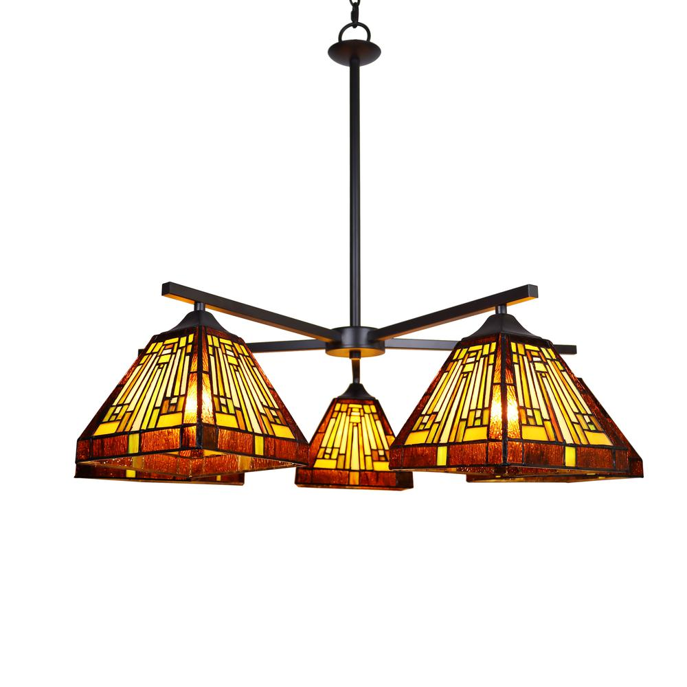 CHLOE Lighting INNES Mission Tiffany-Style Blackish Bronze 5 Light Large Chandelier 30" Wide