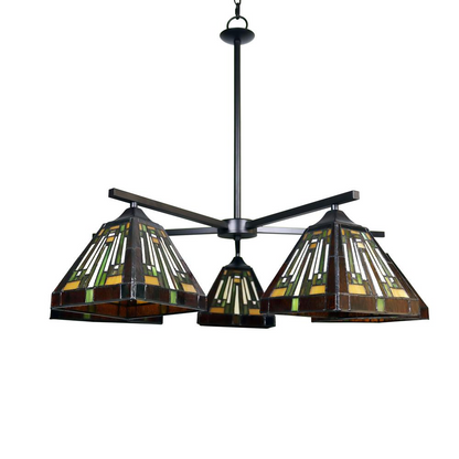 CHLOE Lighting INNES Mission Tiffany-Style Blackish Bronze 5 Light Large Chandelier 30" Wide